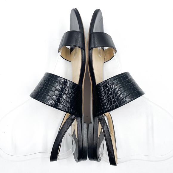 Jimmy Choo Seia Slingback‎ Sandals Black Strappy Flat Croc Leather Sz 37 / 7 - Picture 5 of 11